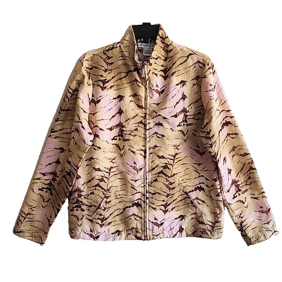 Birch Hill Full Zip Jacket Size L Animal Print Tan Pink Faux Suede Pockets - Picture 1 of 8